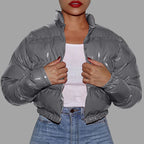 Women's Cropped Quilted Puffer Jacket Hooded Lightweight Casual Winter Outerwear