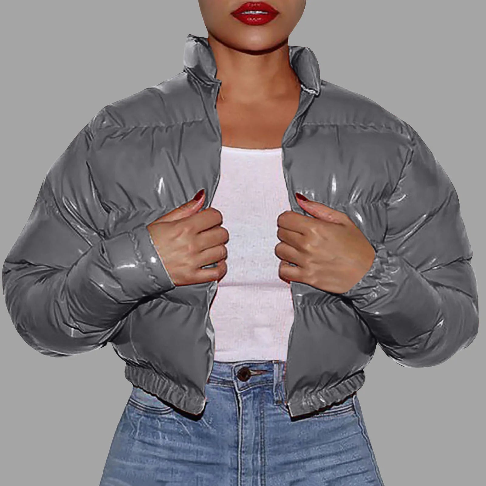 Women's Cropped Quilted Puffer Jacket Hooded Lightweight Casual Winter Outerwear