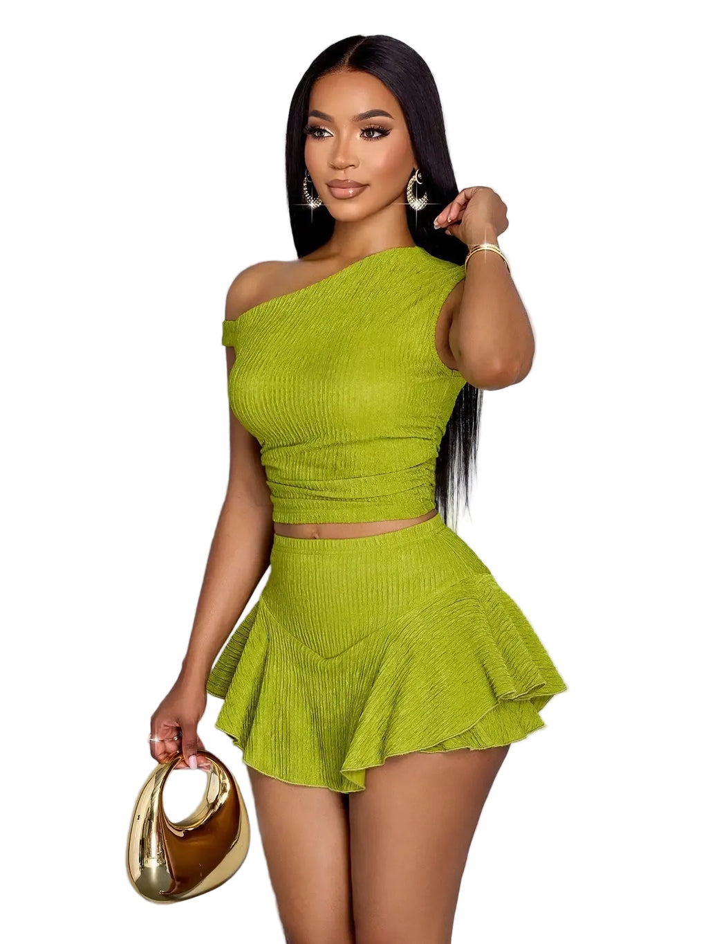 Off Shoulder Crop Top and Ruffle Skort Party Co-Ord Set