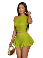 Off Shoulder Crop Top and Ruffle Skort Party Co-Ord Set