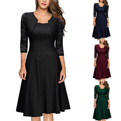 Classic Three Quarter Sleeve Fit And Flare Alternative Midi Dress
