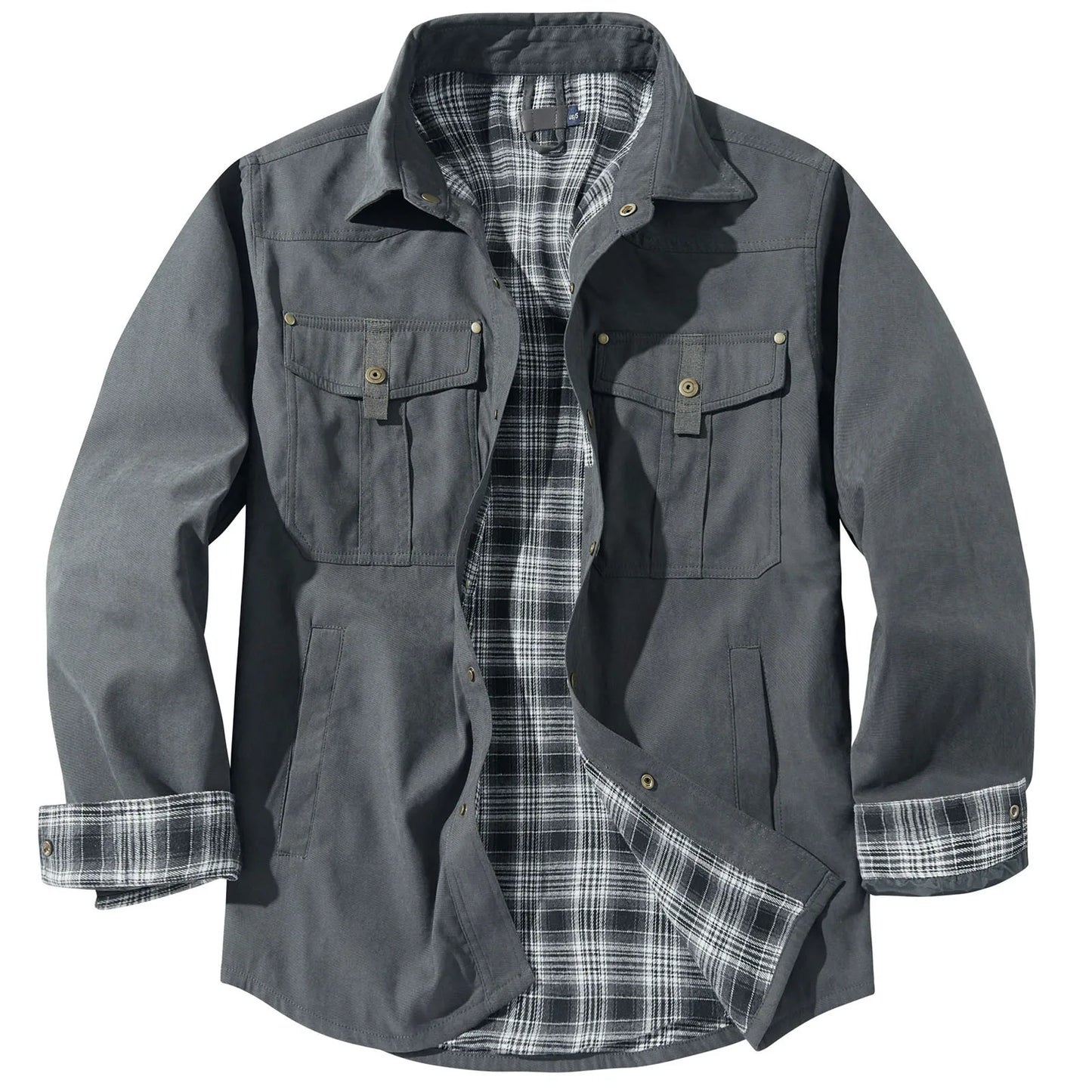 Men's Plaid-Lined Utility Overshirt Jacket with Vintage Casual Styling