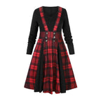 Layered Plaid Gothic Suspender Dress with Alternative Streetwear Aesthetic
