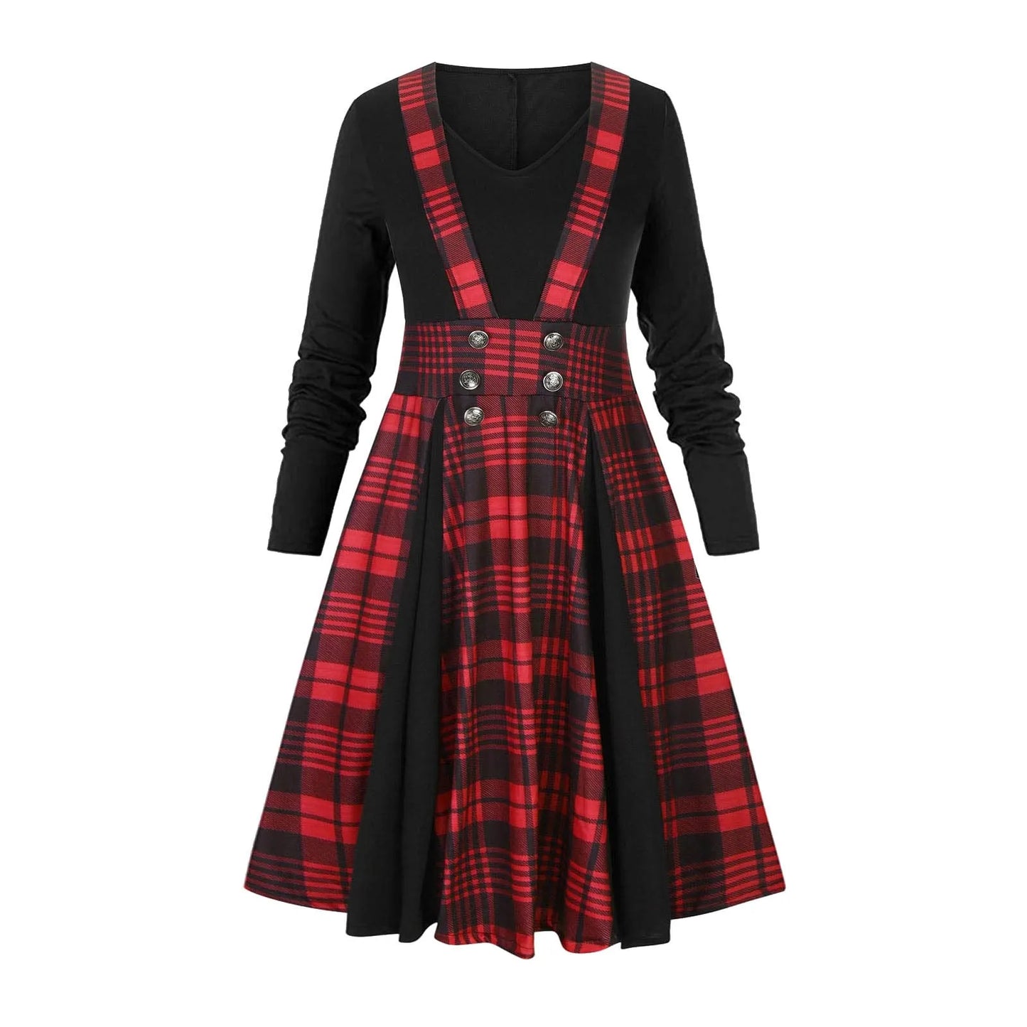 Layered Plaid Gothic Suspender Dress with Alternative Streetwear Aesthetic