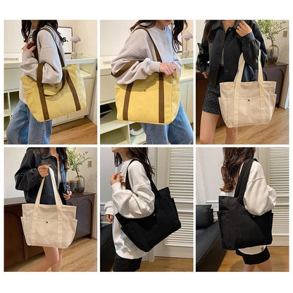 Large Capacity Canvas Tote Shoulder Bag with Multi Pocket Design