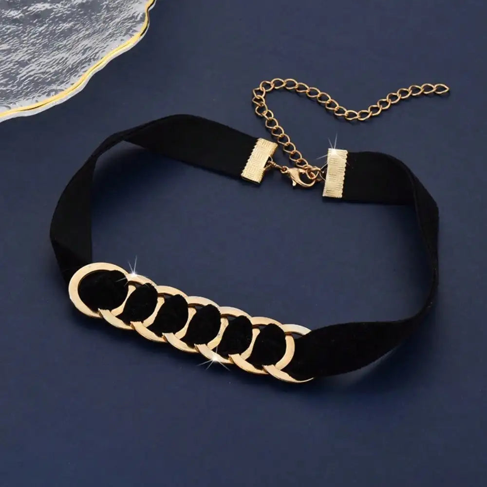 Velvet Link Choker Necklace for Gothic Minimalist Alternative Fashion Styling