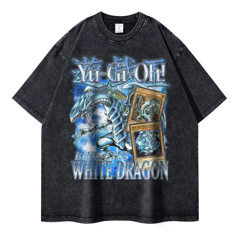 Anime Goth Oversized Graphic Tee with Retro Dragon Manga Aesthetic