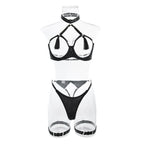 Provocative Black Strappy Cut-Out Lingerie Set with Tassel Accents