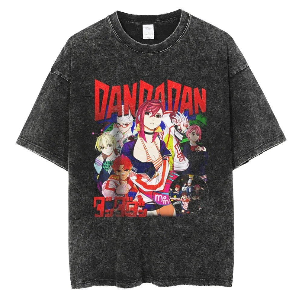 Neon Phantom Anime Graphic Oversized Washed Cotton Streetwear T-Shirt