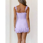 Ruffle Hem Strap Mini Dress with Fitted Silhouette and Feminine Details