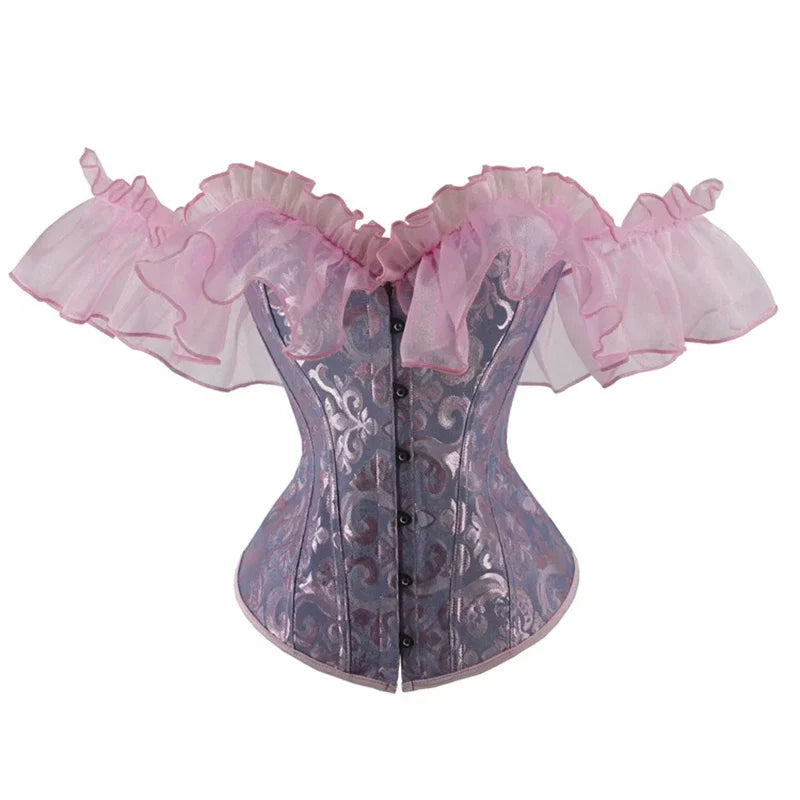 Off-Shoulder Ruffle Corset Top with Vintage-Inspired Overbust Silhouette