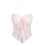 Lace Halter Crop Top with Bow Detail and Slim Fit Streetwear Camisole Design