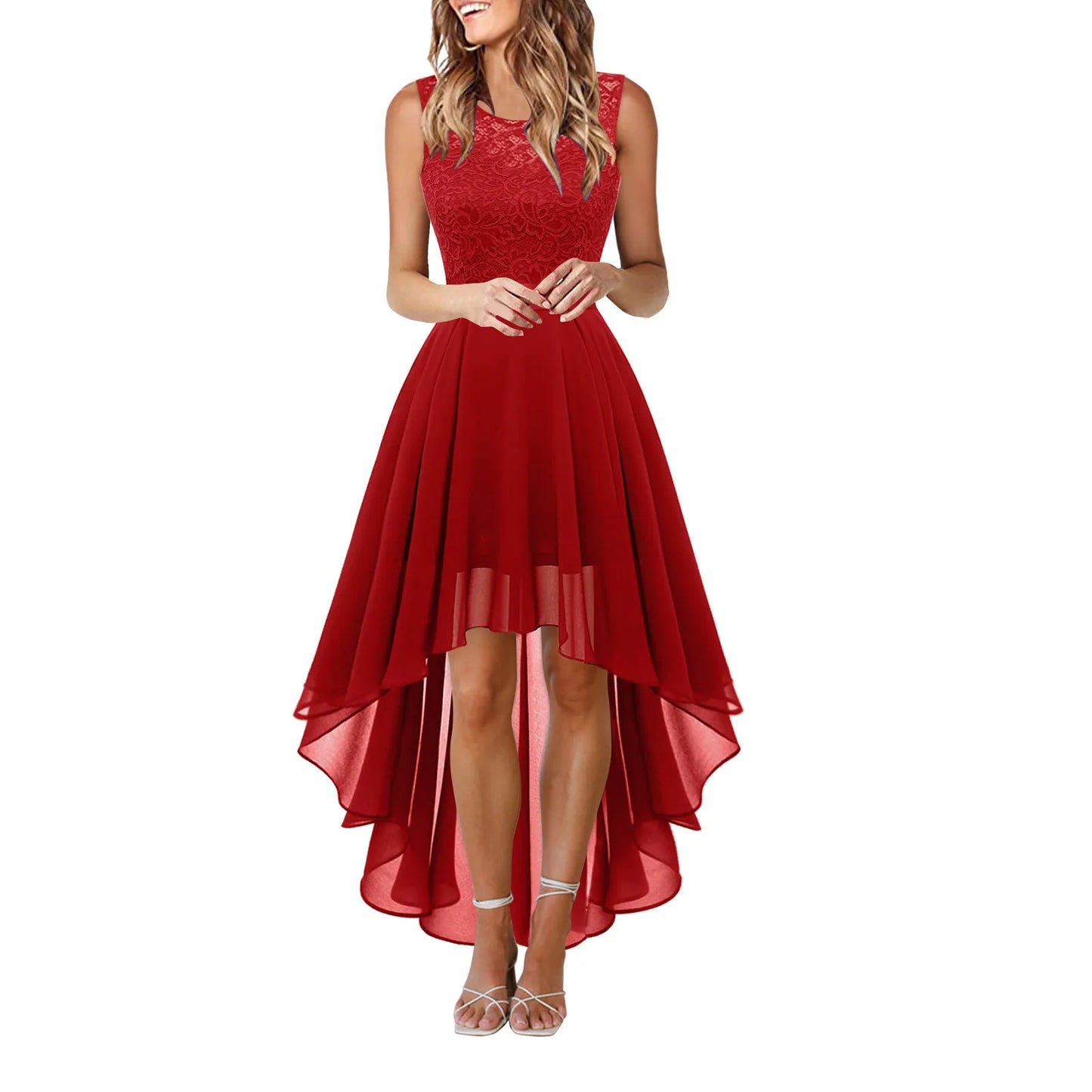 Layered Handkerchief Hem Feminine Alternative Midi Dress
