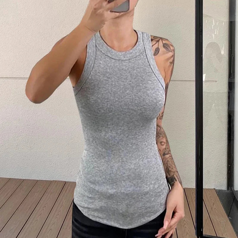 Ribbed Crew Neck Tank Top with Slim Fit Minimalist Everyday Summer Style