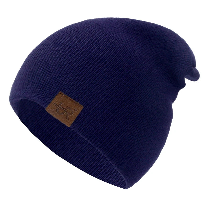 Minimalist Slouchy Acrylic Knit Beanie with Decorative Patch for Casual Streetwear Winter Fashion