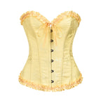 Jacquard Overbust Corset with Ruffled Trim, Structured Boning and Lace-Up Back