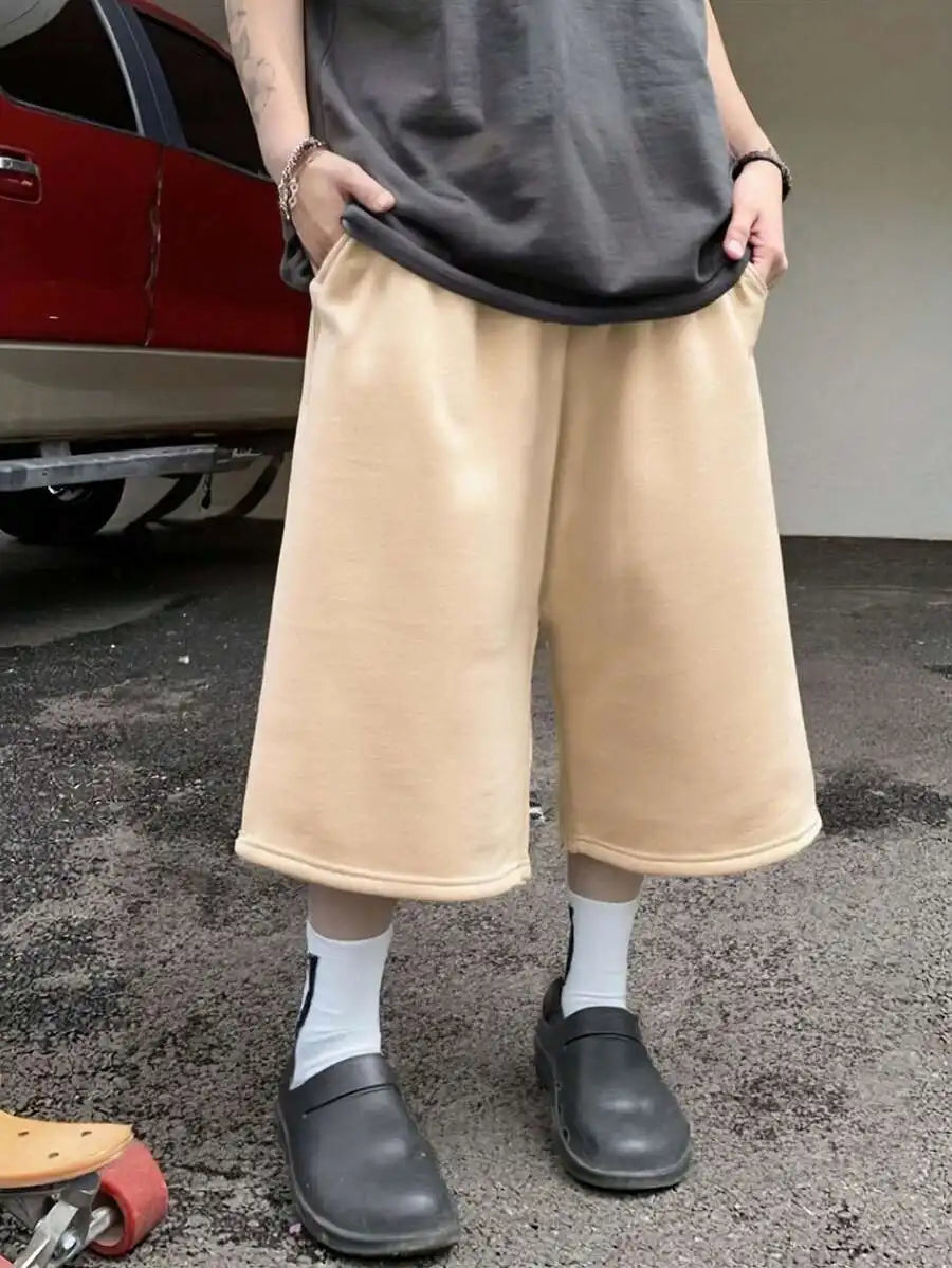 Men's Loose Fit Mid Length Casual Shorts with Elastic Waist and Minimalist Streetwear Style