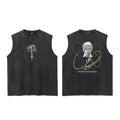 Anime Cosmic Skull Graphic Washed Sleeveless Tank Top