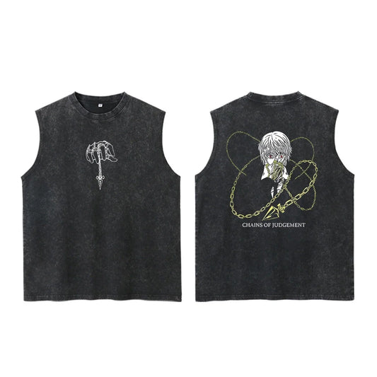 Anime Cosmic Skull Graphic Washed Sleeveless Tank Top