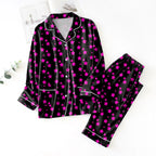 Women's Satin-Look Star Print Pajama Set, Long-Sleeve Button-Front Shirt and Matching Ankle-Length Pants, Two-Piece Loungewear