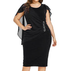 Elegant Burgundy Sheath Dress with Asymmetrical Chiffon-Style Overlay and Ruched Detailing