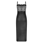 Sheer Black Mesh Bodycon Midi Dress with Floral Lace Bodice