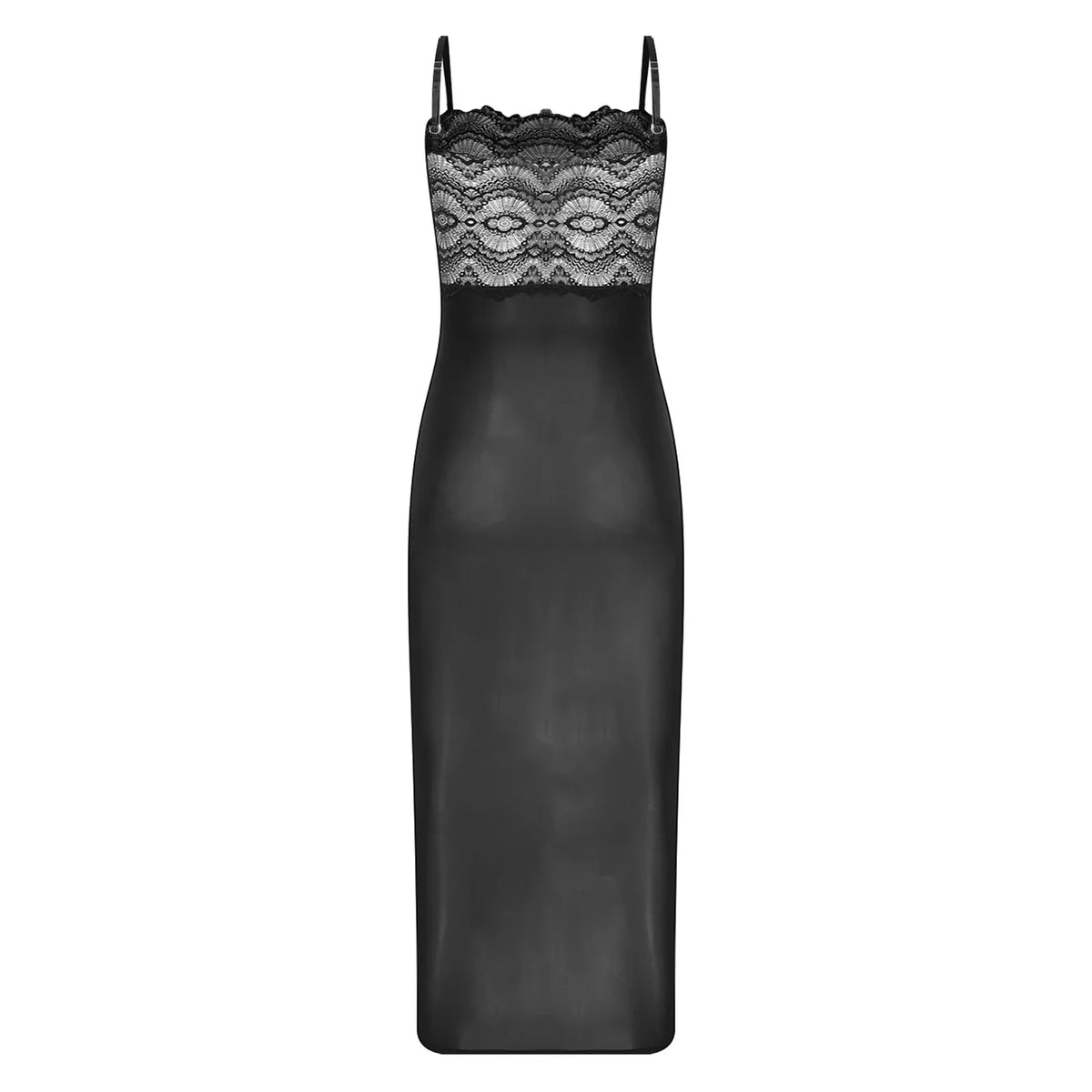 Sheer Black Mesh Bodycon Midi Dress with Floral Lace Bodice
