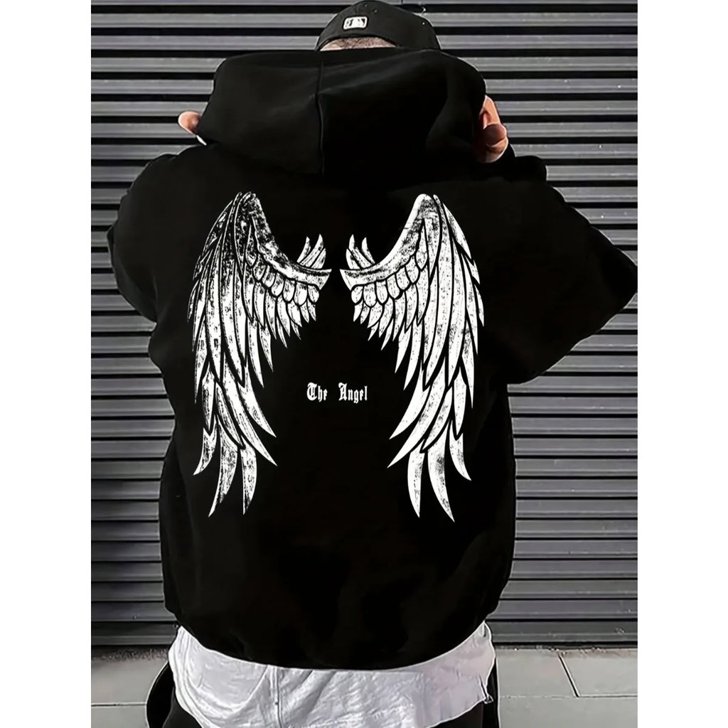 Winged Anime Goth Streetwear Oversized Pullover Hoodie