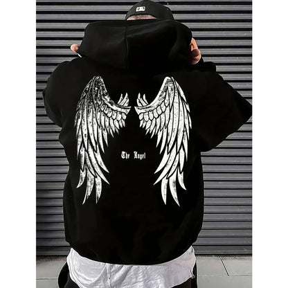 Winged Anime Goth Streetwear Oversized Pullover Hoodie