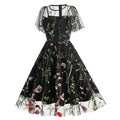 Vintage Floral Gothic Midi Dress with Retro Alternative Elegance