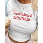 Western Inspired Graphic Crop Tee with Fitted Baby Tee Streetwear Style