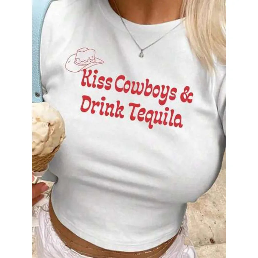 Western Inspired Graphic Crop Tee with Fitted Baby Tee Streetwear Style