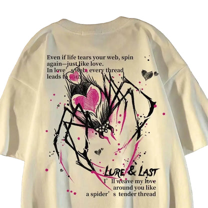 Oversized Spider Graphic Streetwear T-Shirt with Abstract Typography Artwork