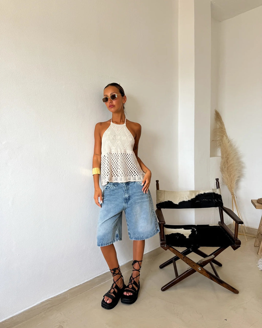 Crochet Halter Tank Top with Flare Hem Boho Summer Everyday Style