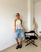 Crochet Halter Tank Top with Flare Hem Boho Summer Everyday Style