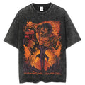 Dark Anime Flame Warrior Graphic T-Shirt with Gothic Streetwear Design