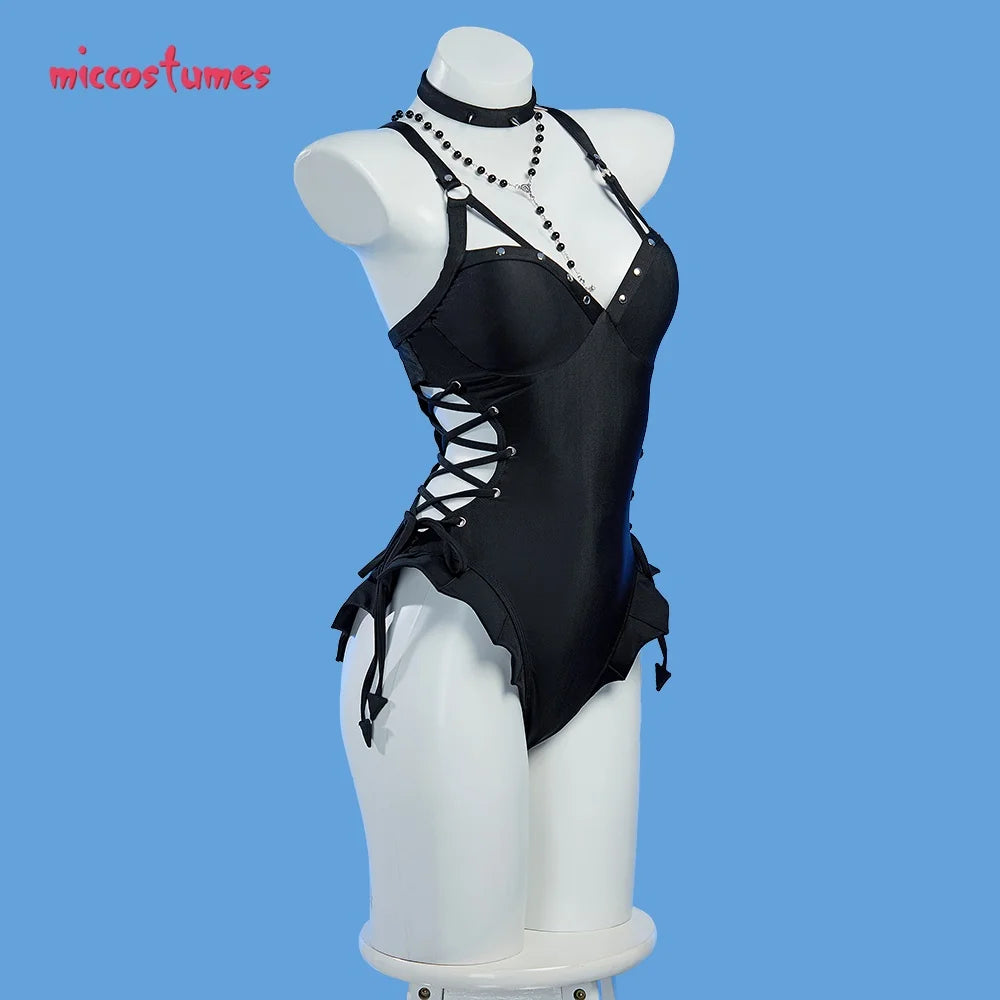 Women's Cross Lace-Up One-Piece Swimsuit with Cutout Design and Decorative Neck Accessory