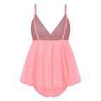 Glossy Pink Flared Babydoll Dress and Matching Briefs Set