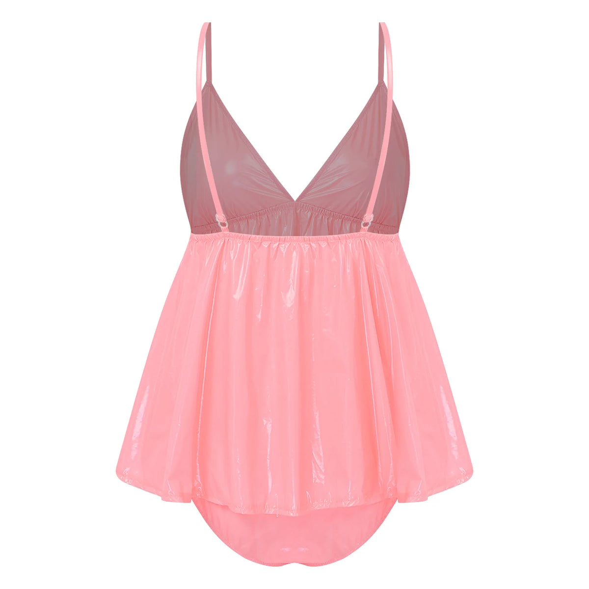 Sheer Mesh and Glossy Flared Babydoll Teddy with Built-In Briefs