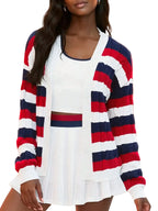 Women's Striped Open Front Knit Cardigan with Relaxed Long Sleeve Fit