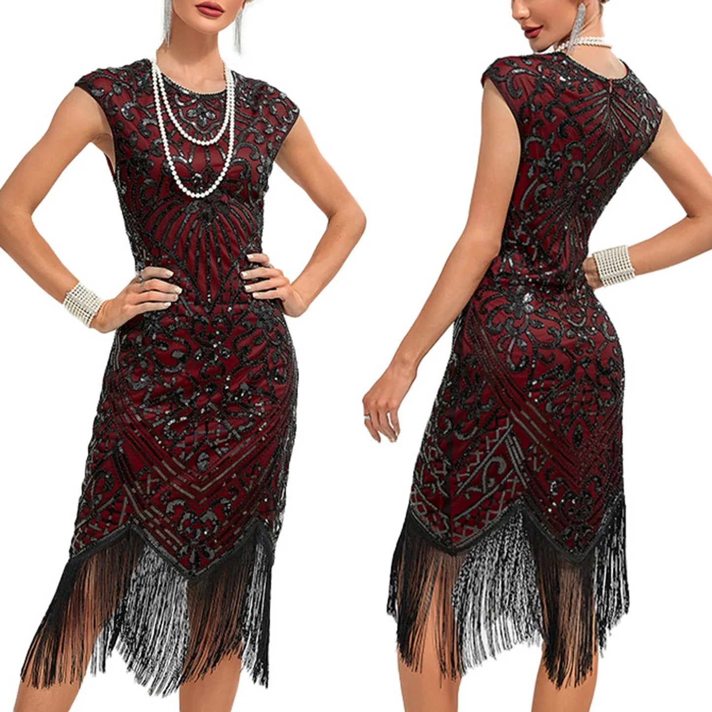 Vintage Inspired Sequin Fringe Alternative Fashion Cocktail Dress