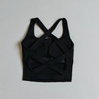 High-Coverage Sports Bra with Architectural Criss-Cross Strappy Back