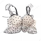 Playful Heart Print Ruched Bralette Set with Black Lace Trim