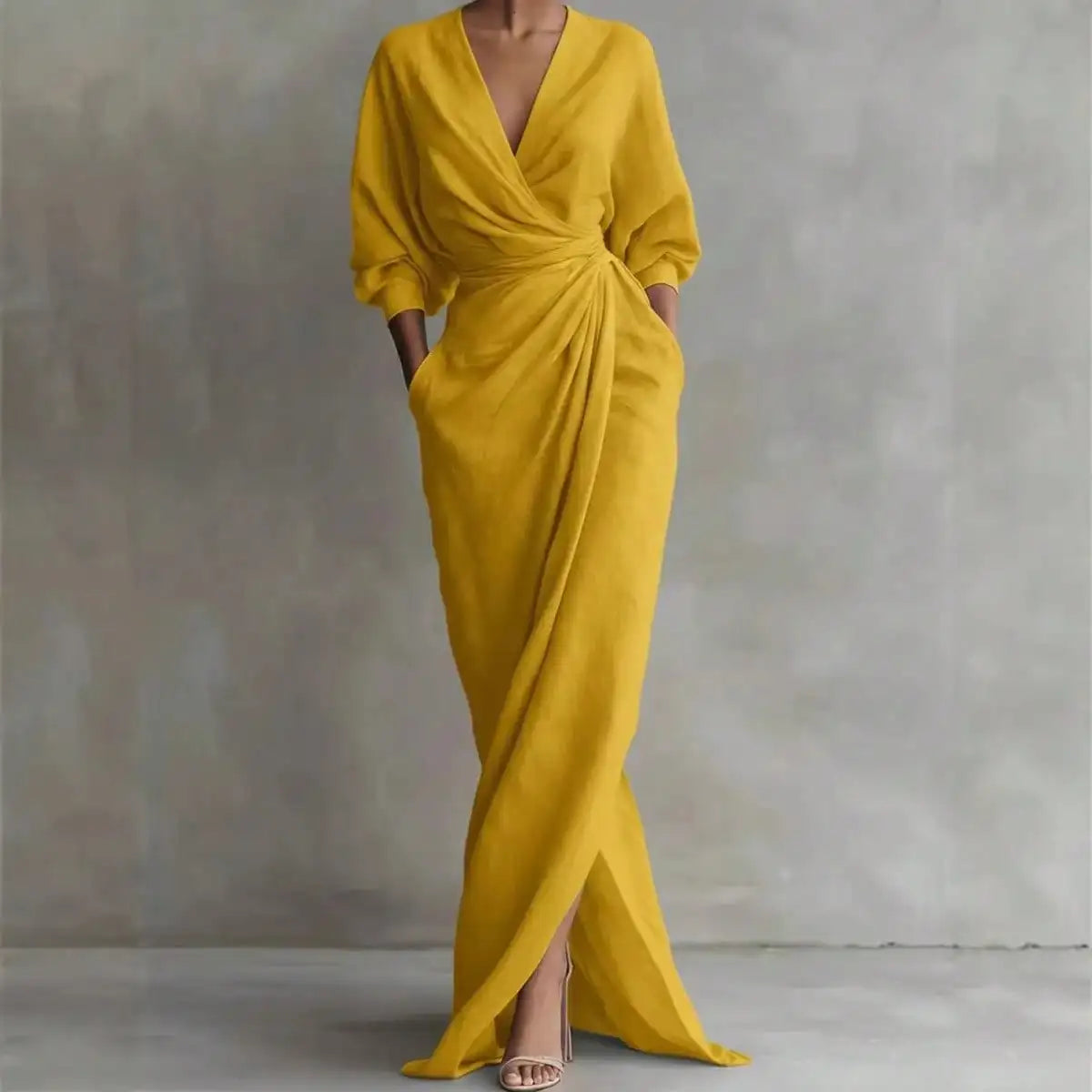 Minimalist Draped Maxi Dress with Relaxed Elegant Fashion Styling