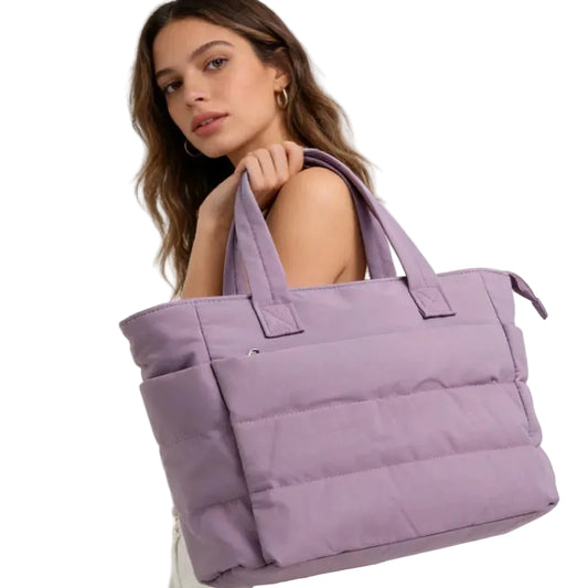 Quilted Cotton Laptop Tote Bag with Multiple Pockets Large Capacity Shoulder Carry
