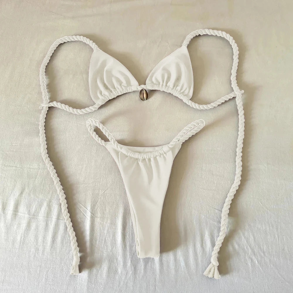 Dark Espresso Triangle Micro Bikini with Braided String Straps