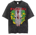 Edgy Anime Horror Streetwear Oversized Washed Cotton Graphic T-Shirt Design