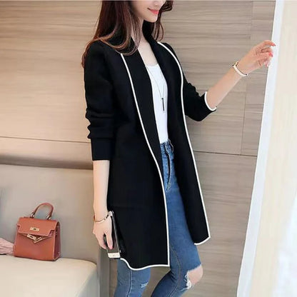 Women's Longline Open Front Cardigan Coat with Patchwork Design for Everyday Layering
