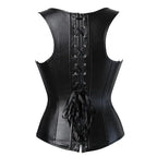 Faux Leather Buckle Front Corset Vest with Structured Boning and Straps