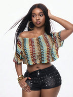 Off Shoulder Graphic Crop Tee with Relaxed Streetwear Inspired Silhouette